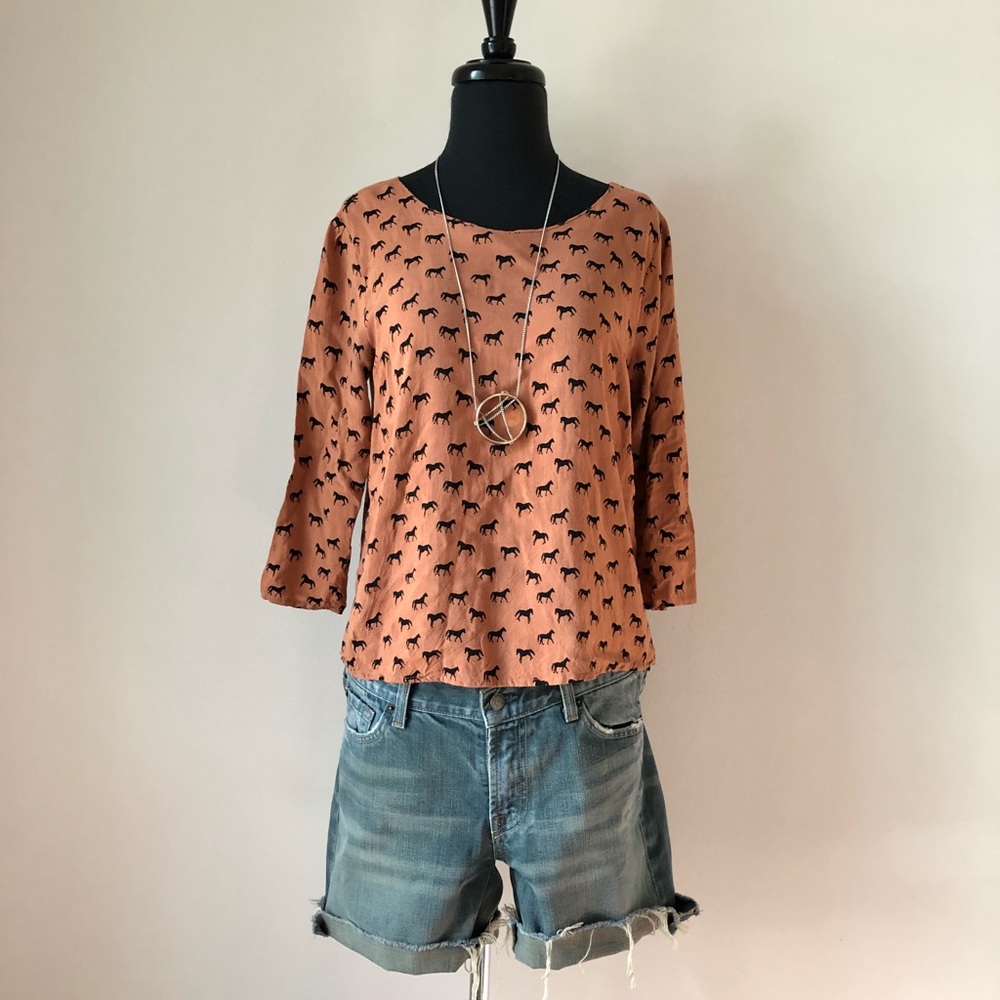 Forever 21 Horse Print Back Button Blouse